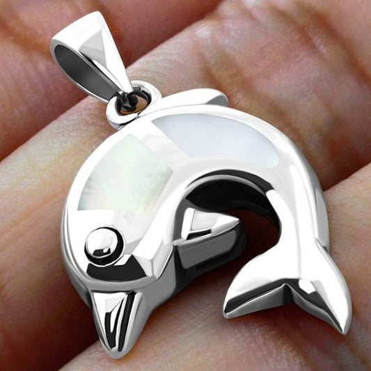 Mother of Pearl Dolphin Silver Pendant