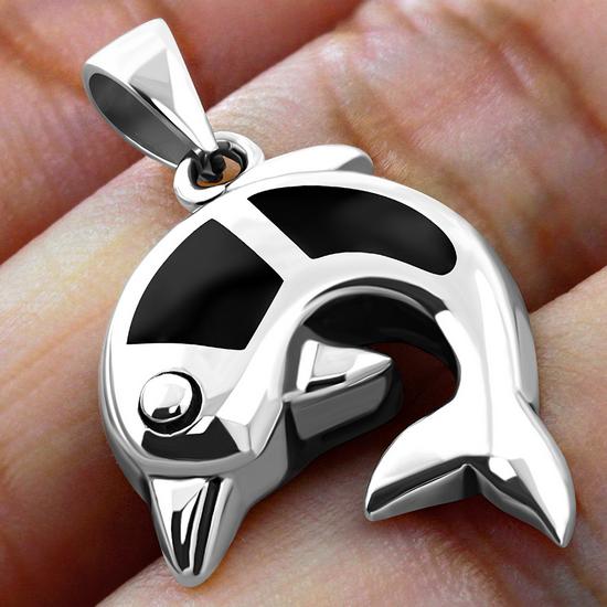 Black Onyx Dolphin Silver Pendant