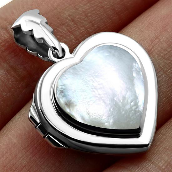 Heart Shaped Locket Silver Pendant w/ Mother of Pearl