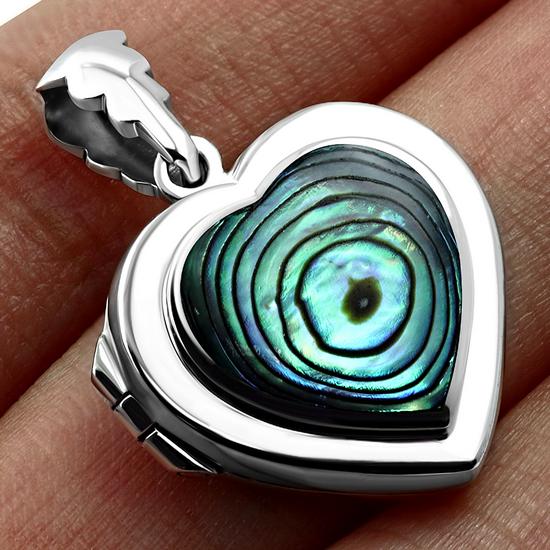 Abalone Shell Heart Shaped Locket Silver Pendant
