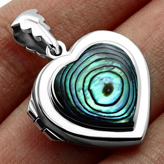 Abalone Shell Heart Shaped Locket Silver Pendant