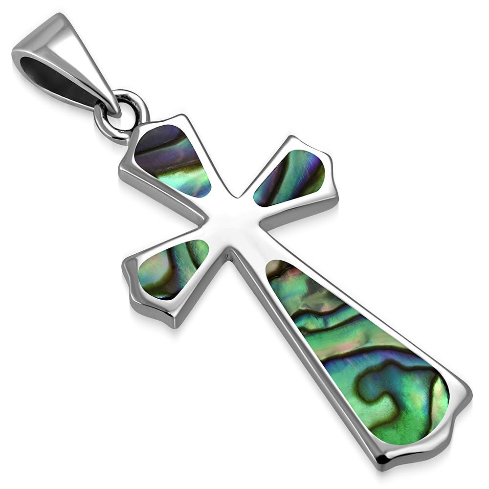 Abalone Shell Silver Cross Pendant