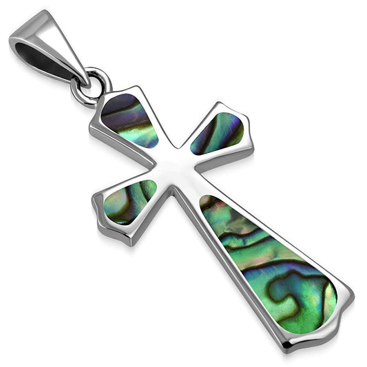 Abalone Shell Silver Cross Pendant