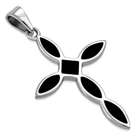 Black Onyx Silver Cross Pendant