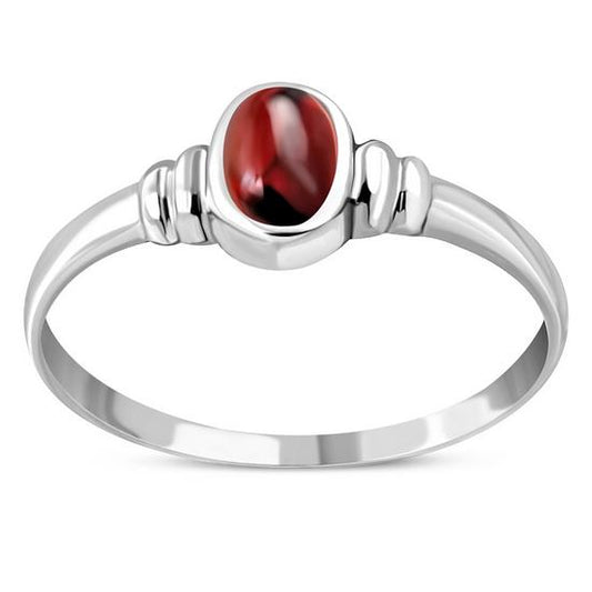 Delicate Garnet Stone Sterling Silver Ring