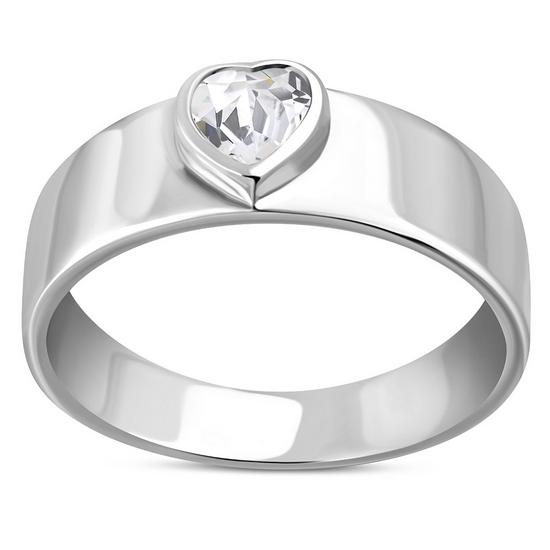 Heart Shaped Clear CZ Silver Band Ring