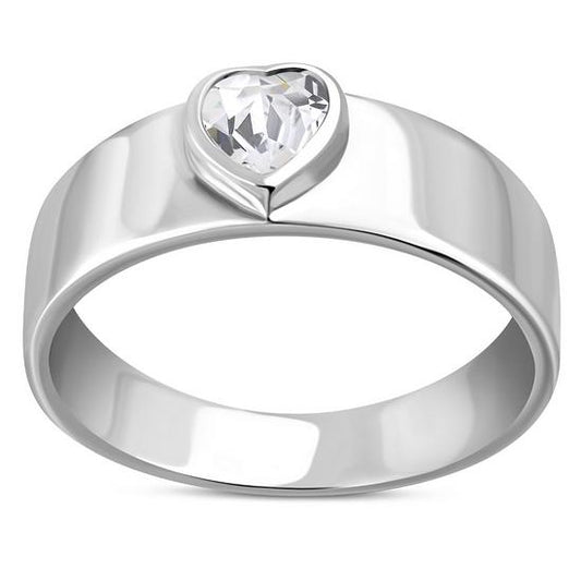 Heart Shaped Clear CZ Silver Band Ring