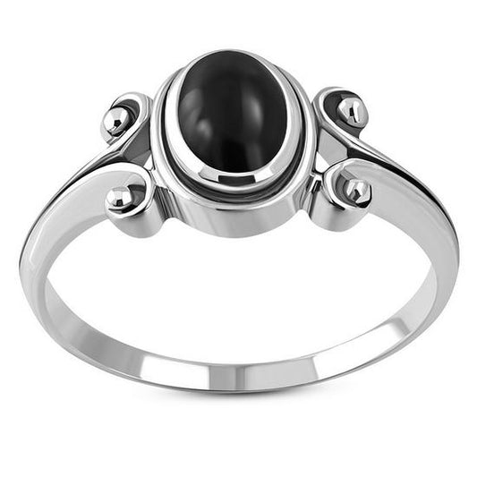 Ethnic Style Black Onyx Silver Ring