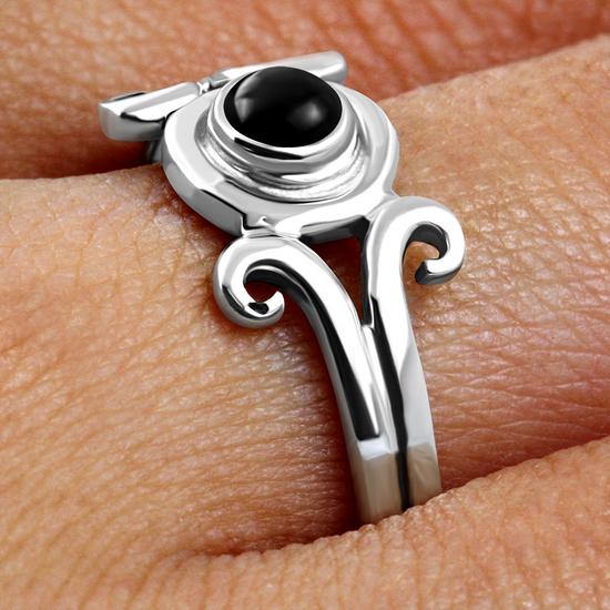 Black Onyx Spiral Silver Ring