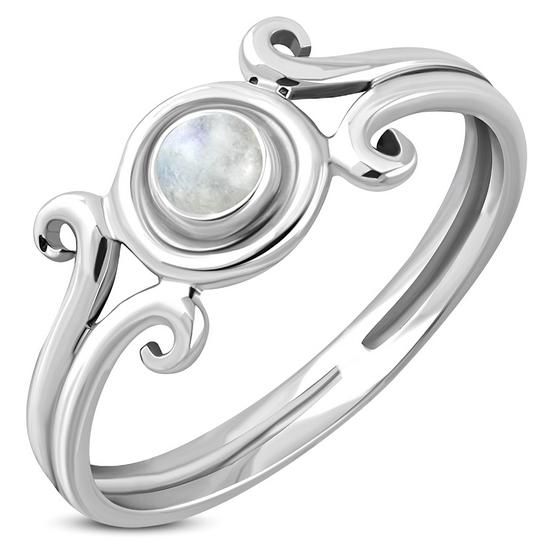 Rainbow Moonstone Spiral Silver Ring