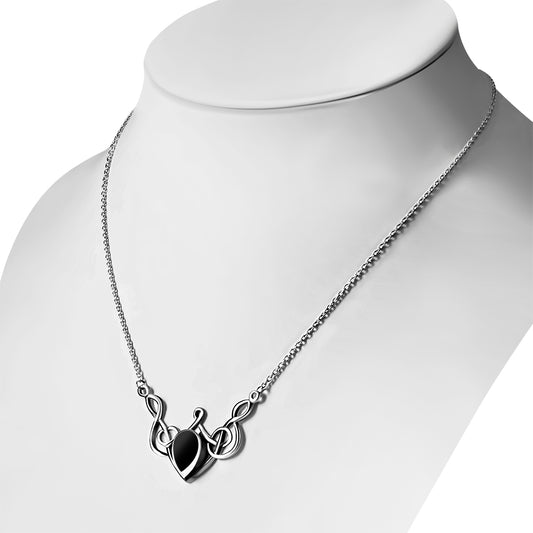 Black Onyx Celtic Knot Silver Necklace 40cm / 15.5 Inch