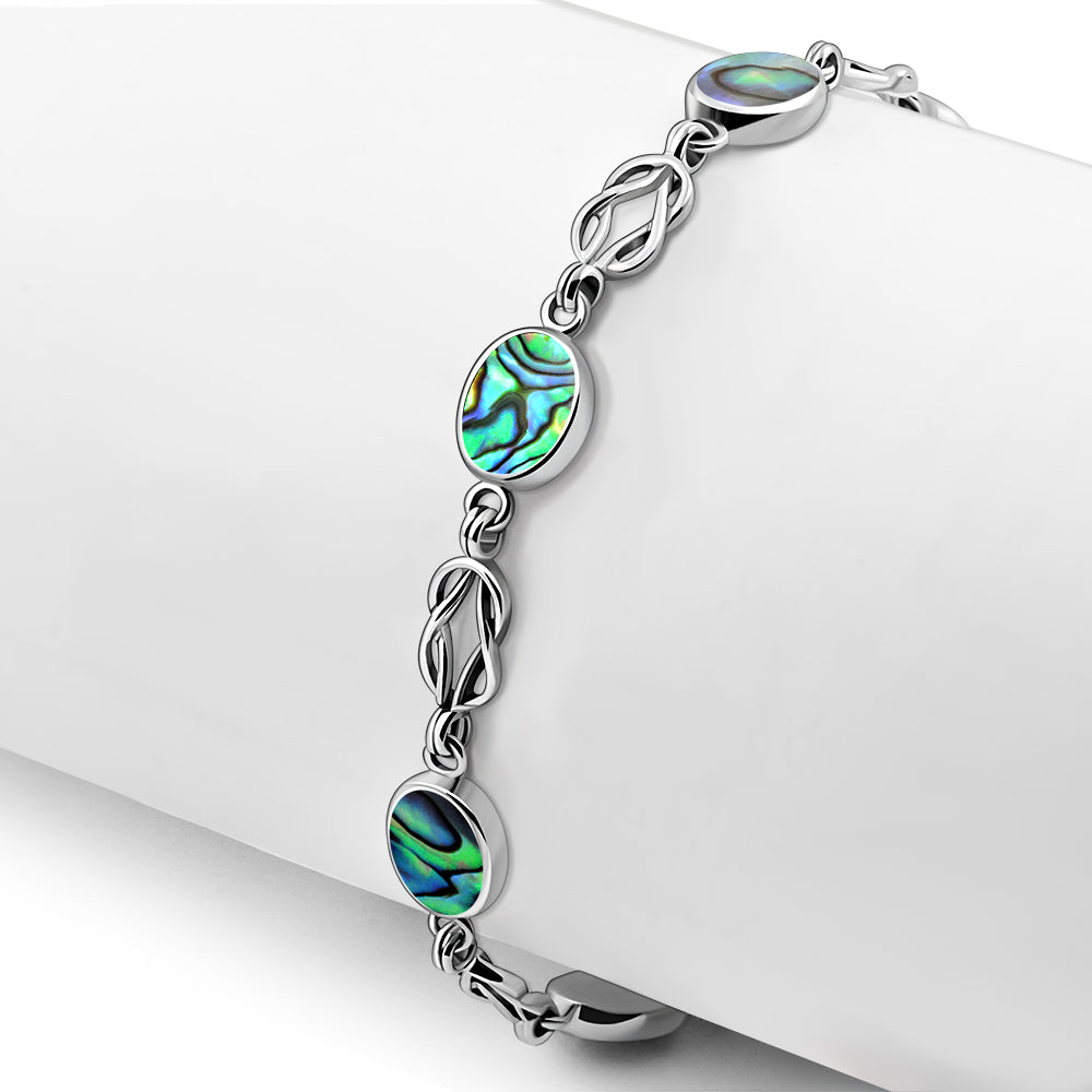 Abalone Shell Oval Links Celtic Knot Silver Bracelet