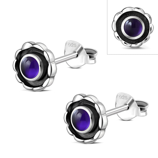 Amethyst Stone Sterling Silver Stud Earrings