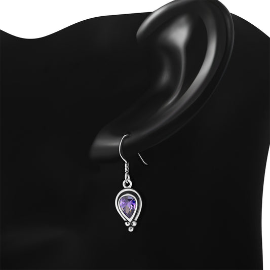 Ethnic Style Silver Earrings w Amethyst CZ