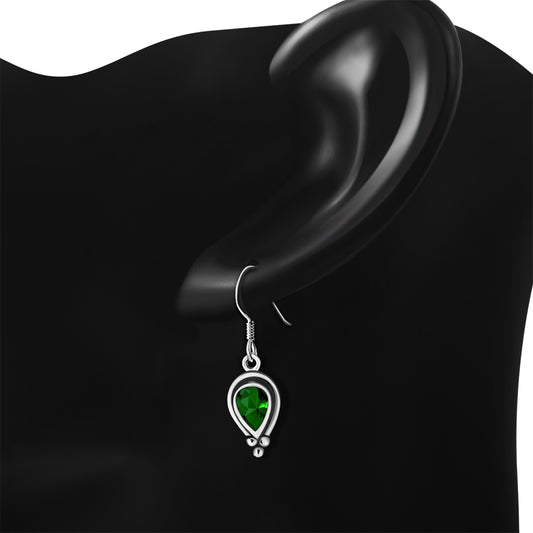Ethnic Style Silver Earrings w Green CZ