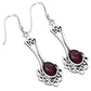 Long Garnet Celtic Knot Silver Earrings