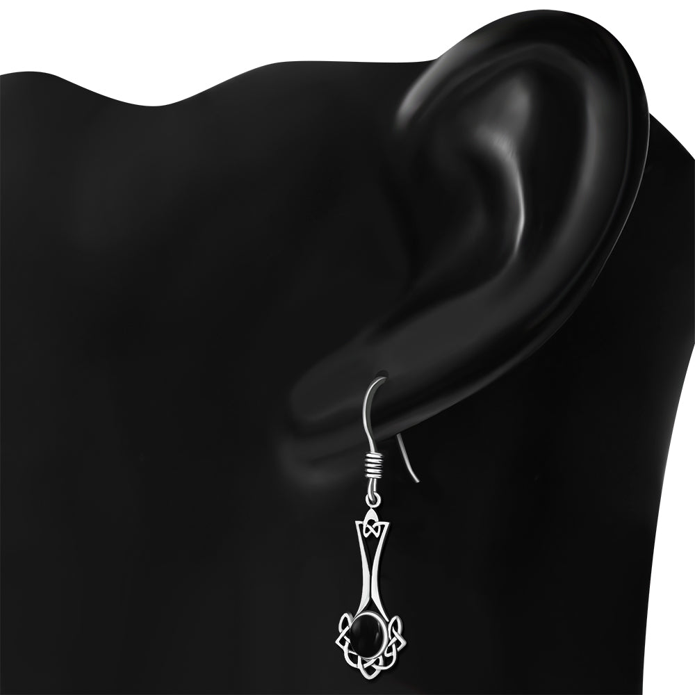 Black Onyx Long Celtic Knot Silver Earring Set