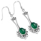 Green Agate Celtic Knot Silver Long Drop Dangle Hook Earrings