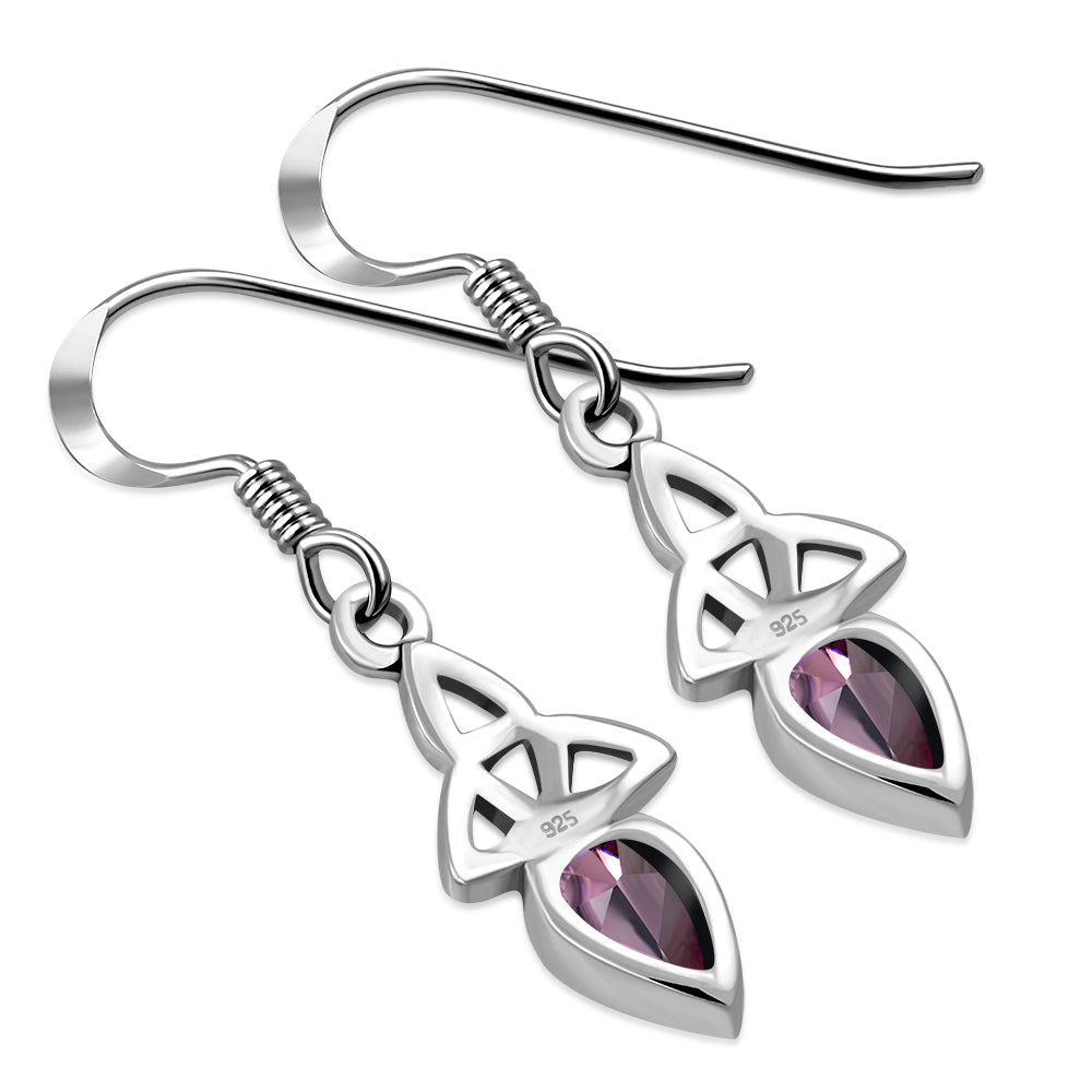Pink CZ Celtic Trinity Silver Earrings