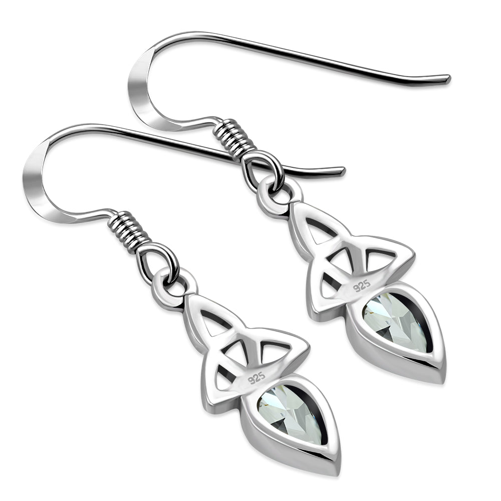 Clear CZ Celtic Trinity Silver Earrings