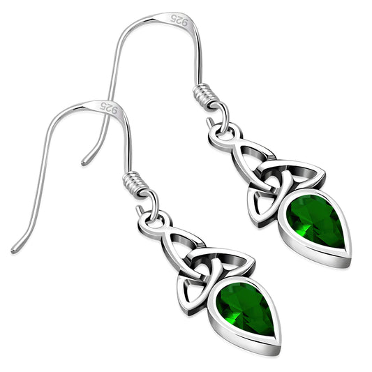 Green CZ Celtic Trinity Knot Earrings