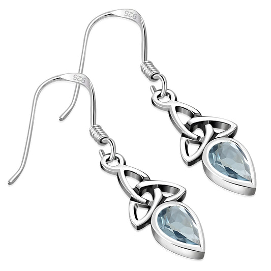 Blue Topaz CZ Trinity Silver Earrings