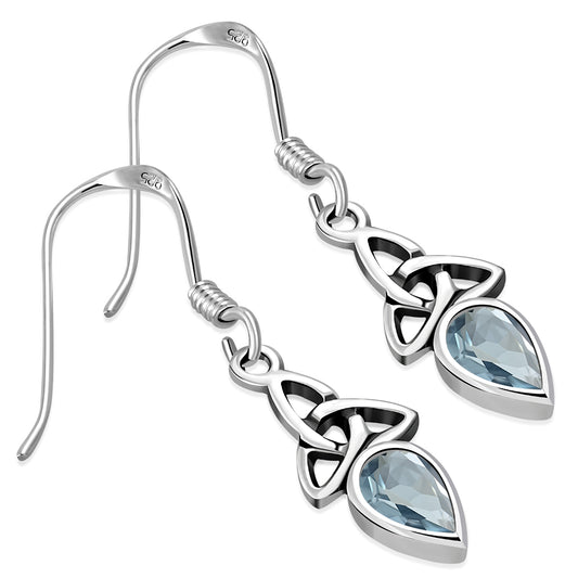 Blue Topaz CZ Trinity Silver Earrings