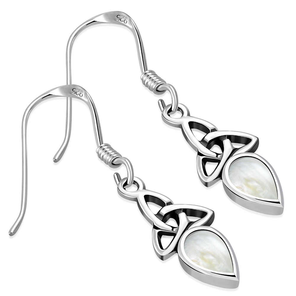 Mother of Pearl Celtic Trinity Knot Silver Earrings