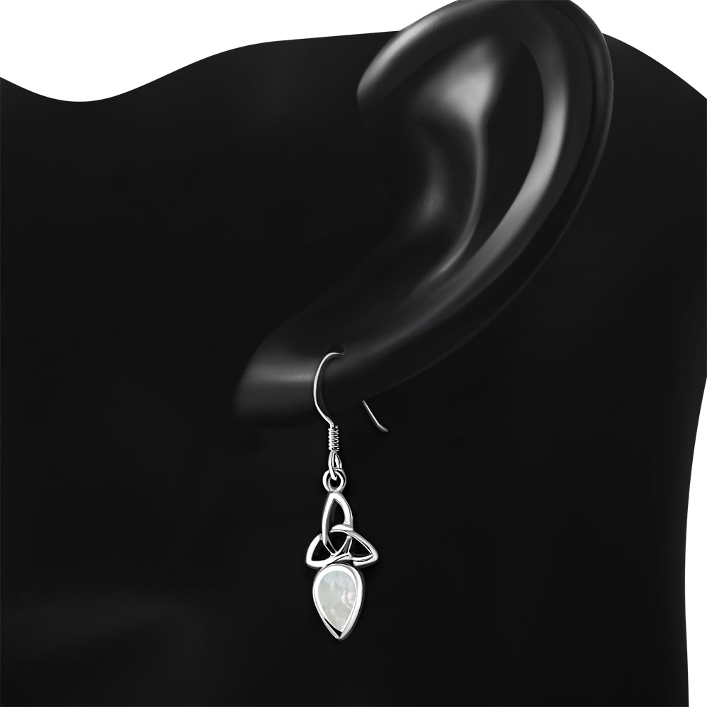 Mother of Pearl Celtic Trinity Knot Silver Earrings