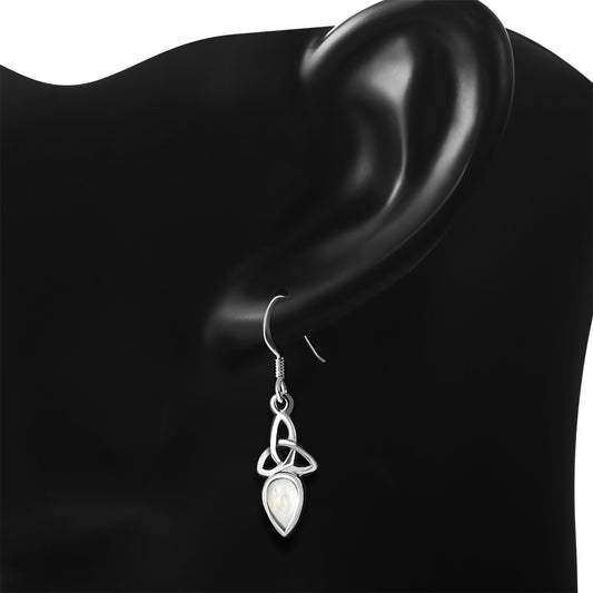 Mother of Pearl Celtic Trinity Knot Silver Earrings