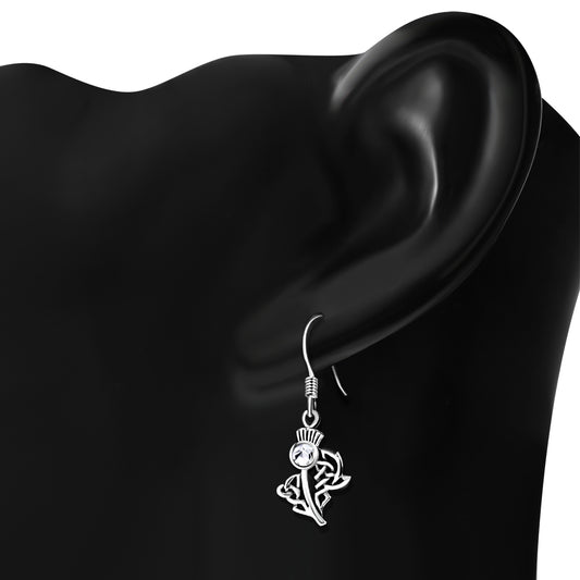 Thistle Silver Earrings w Cubic Zirconia Stone