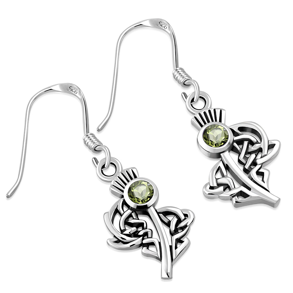Peridot Stone Celtic Knot Thistle Silver Earrings Set