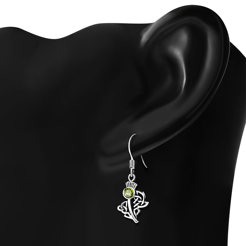 Peridot Stone Celtic Knot Thistle Silver Earrings Set