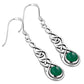 Green Agate Celtic Silver Long Drop Dangle Hook Earrings