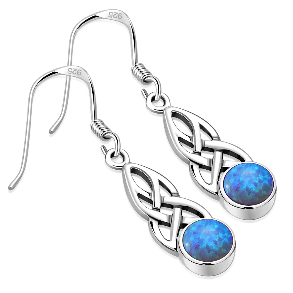 Synthetic Blue Opal Celtic Silver Earrings