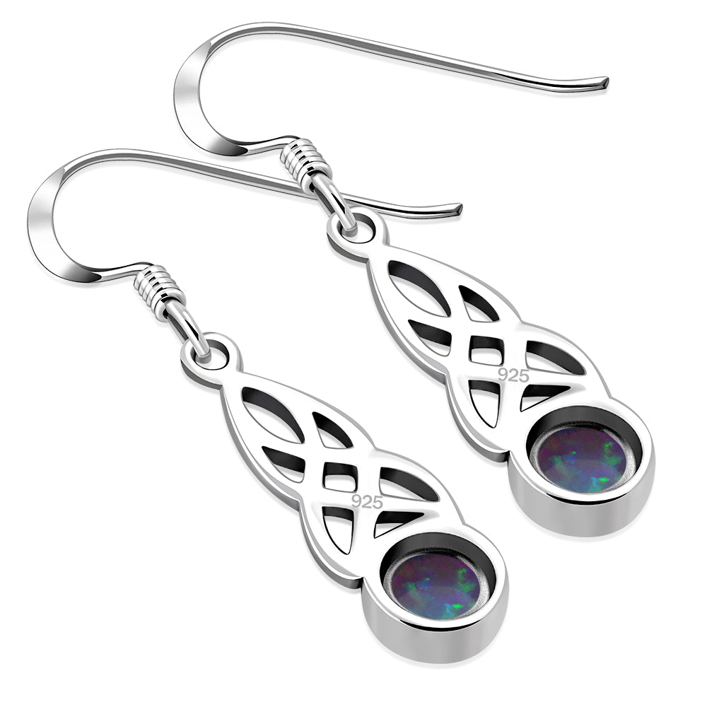 Synthetic Blue Opal Celtic Silver Earrings