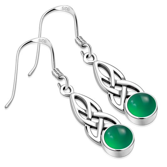 Green Agate Celtic Silver Earrings