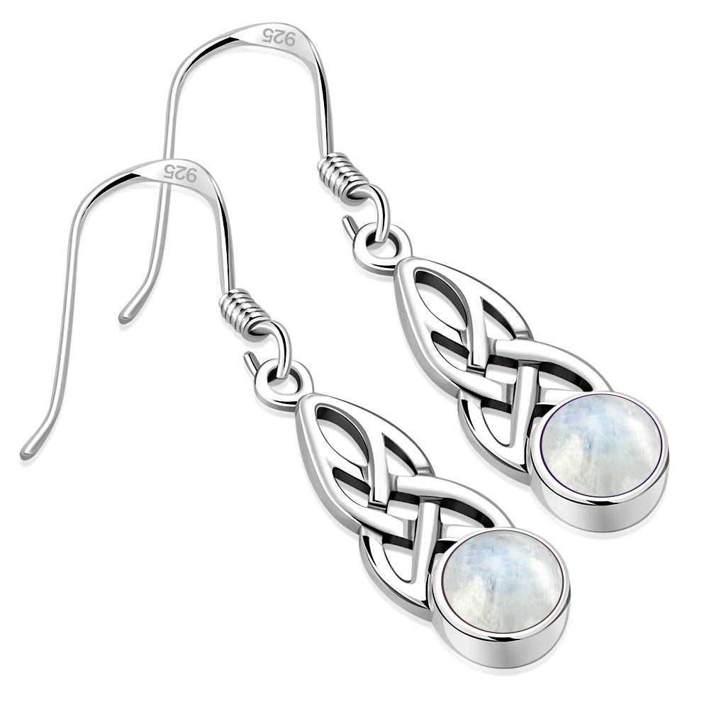 Rainbow Moonstone Celtic Silver Earrings