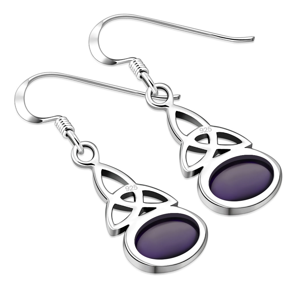 Amethyst Stone Celtic Trinity Knot Silver Earrings