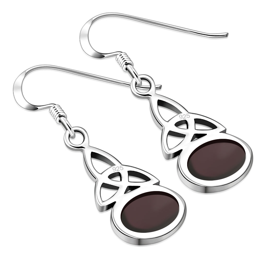 Garnet Stone Celtic Trinity Knot Silver Earrings