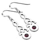 Long Garnet Stone Trinity Knot Sterling Silver Earrings