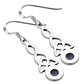 Long Synthetic Blue Opal Trinity Knot Silver Earrings