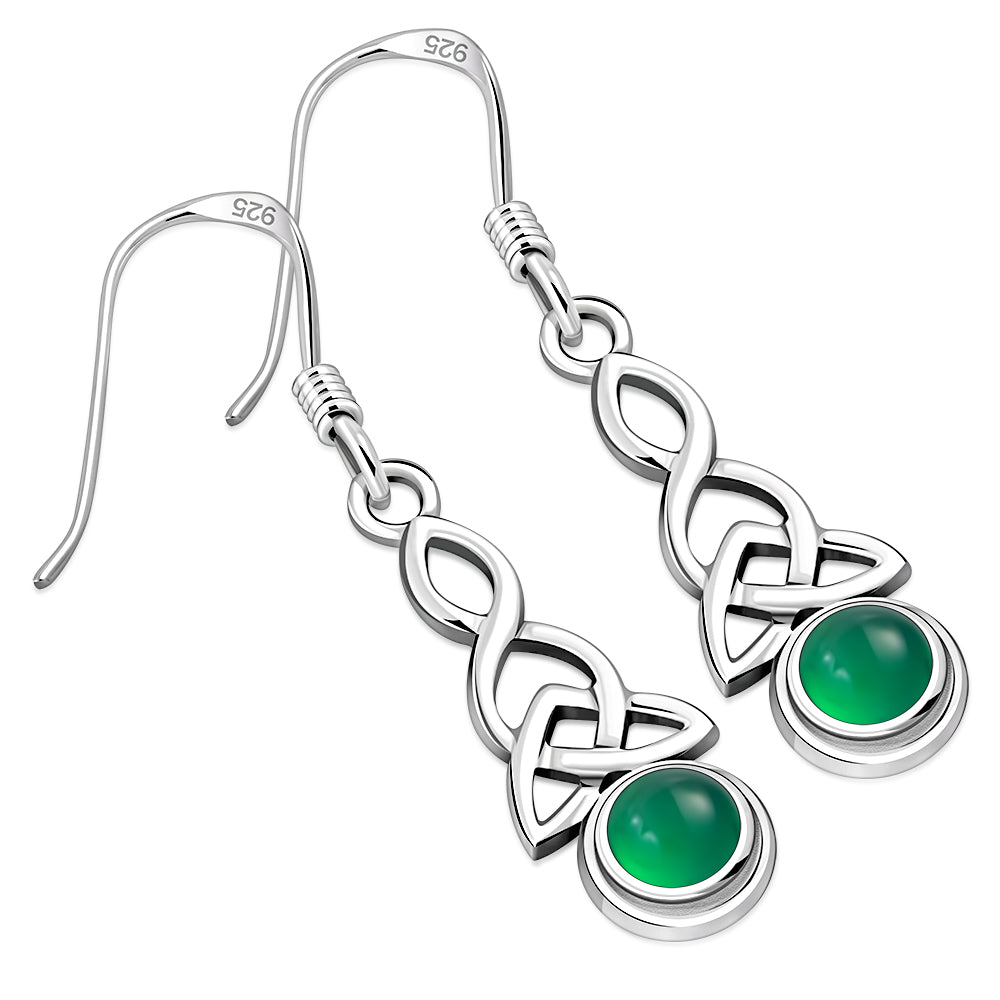 Green Agate Trinity Knot Silver Earrings