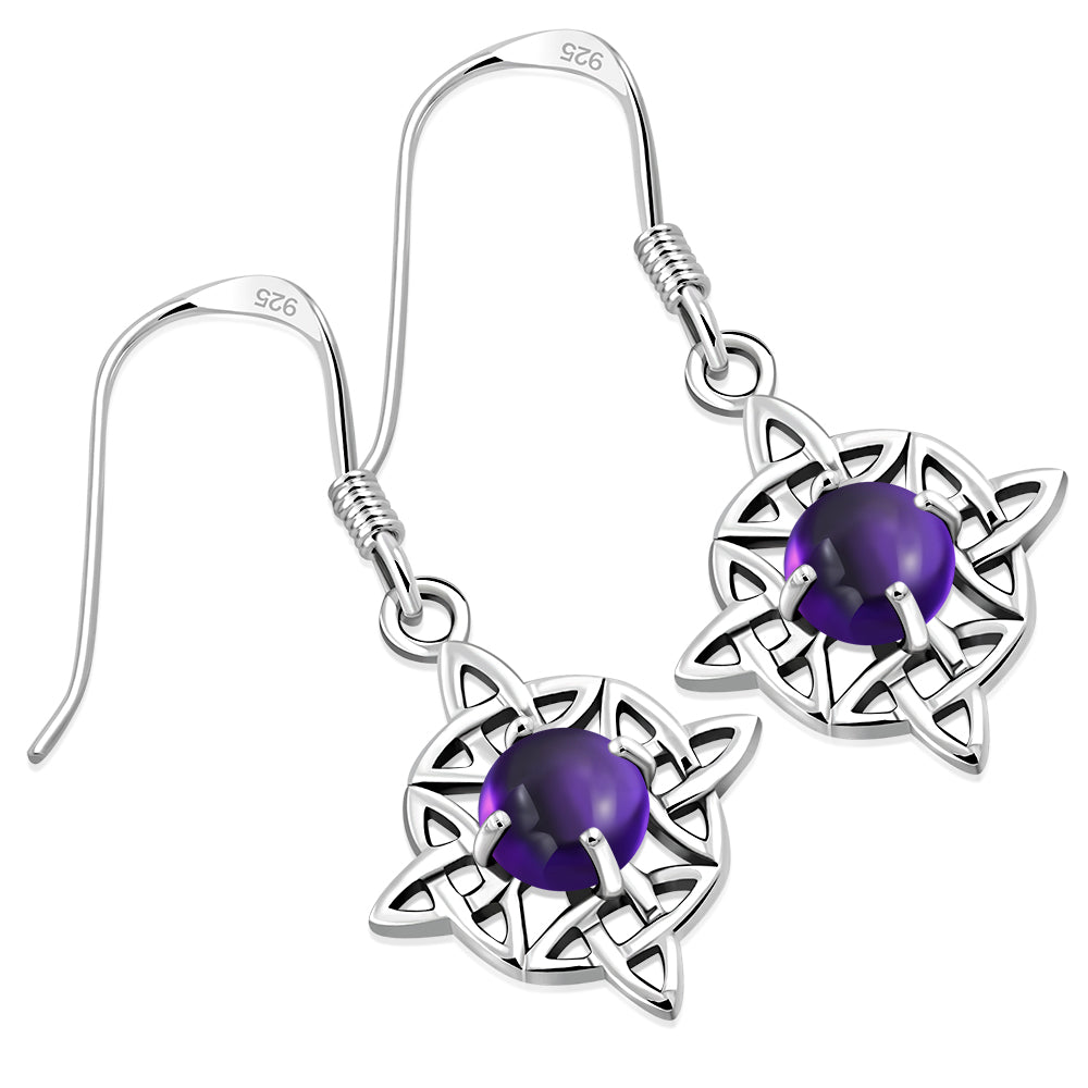 Amethyst Stone Celtic Knot Silver Earrings