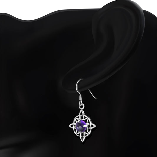 Amethyst Stone Celtic Knot Silver Earrings