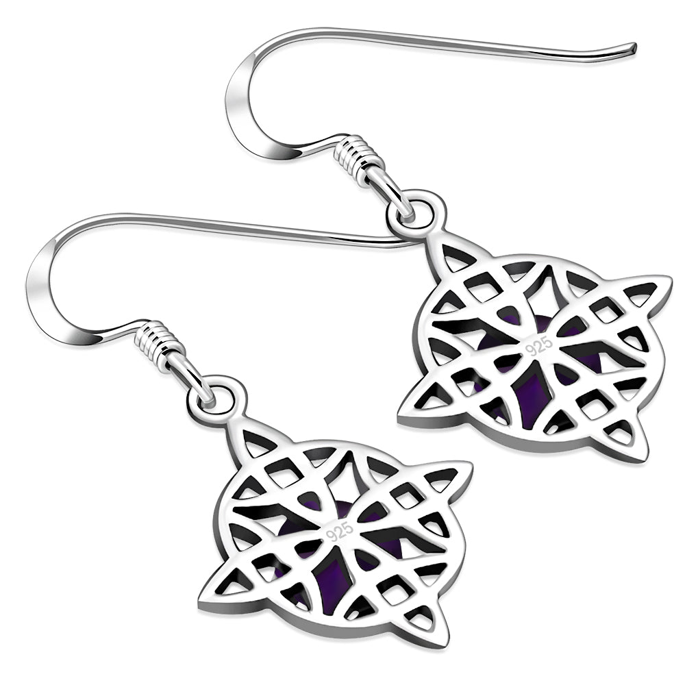 Amethyst Stone Celtic Knot Silver Earrings