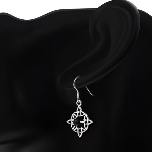 Black Onyx Celtic Knot Silver Earrings