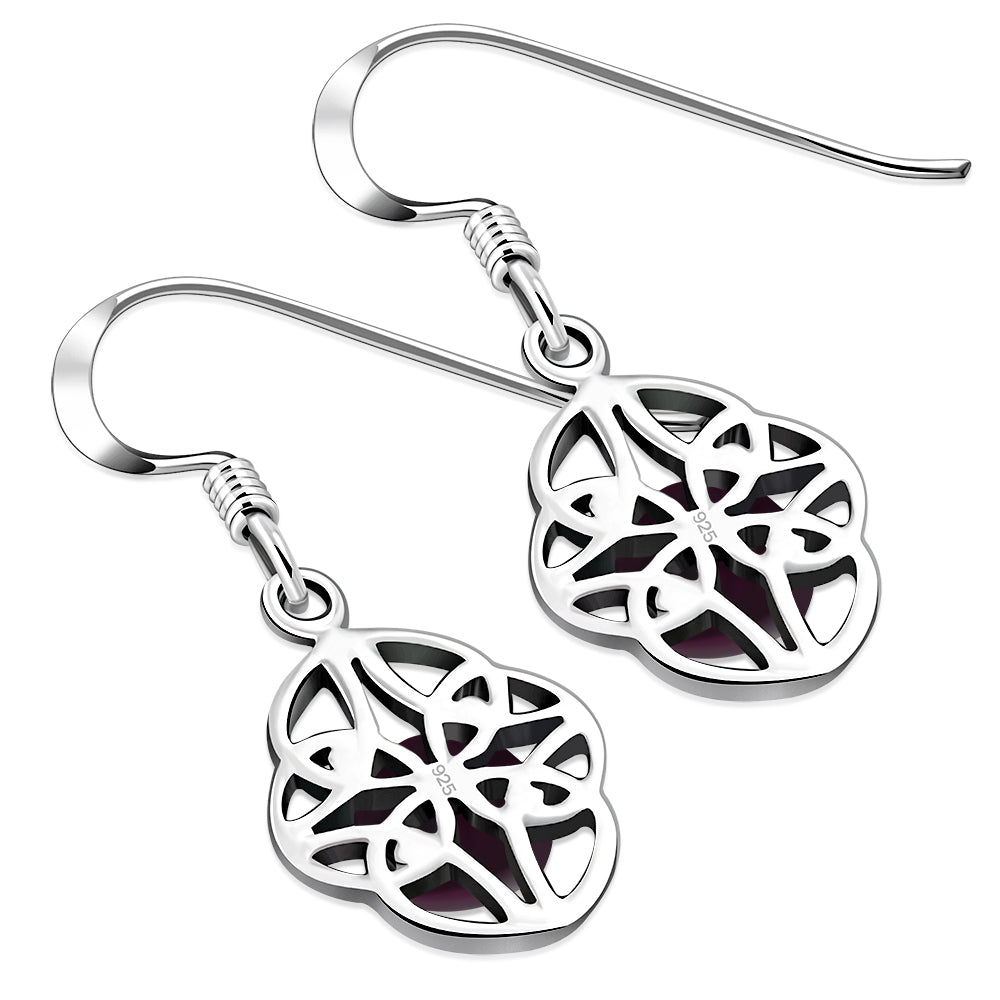 Garnet Stone Celtic Knot Silver Earrings