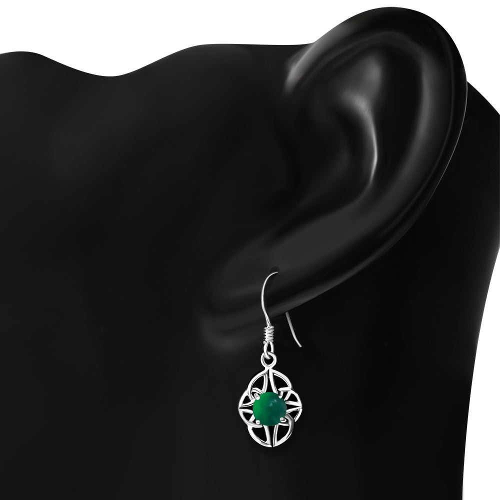 Green Agate Celtic Knot Silver Earrings