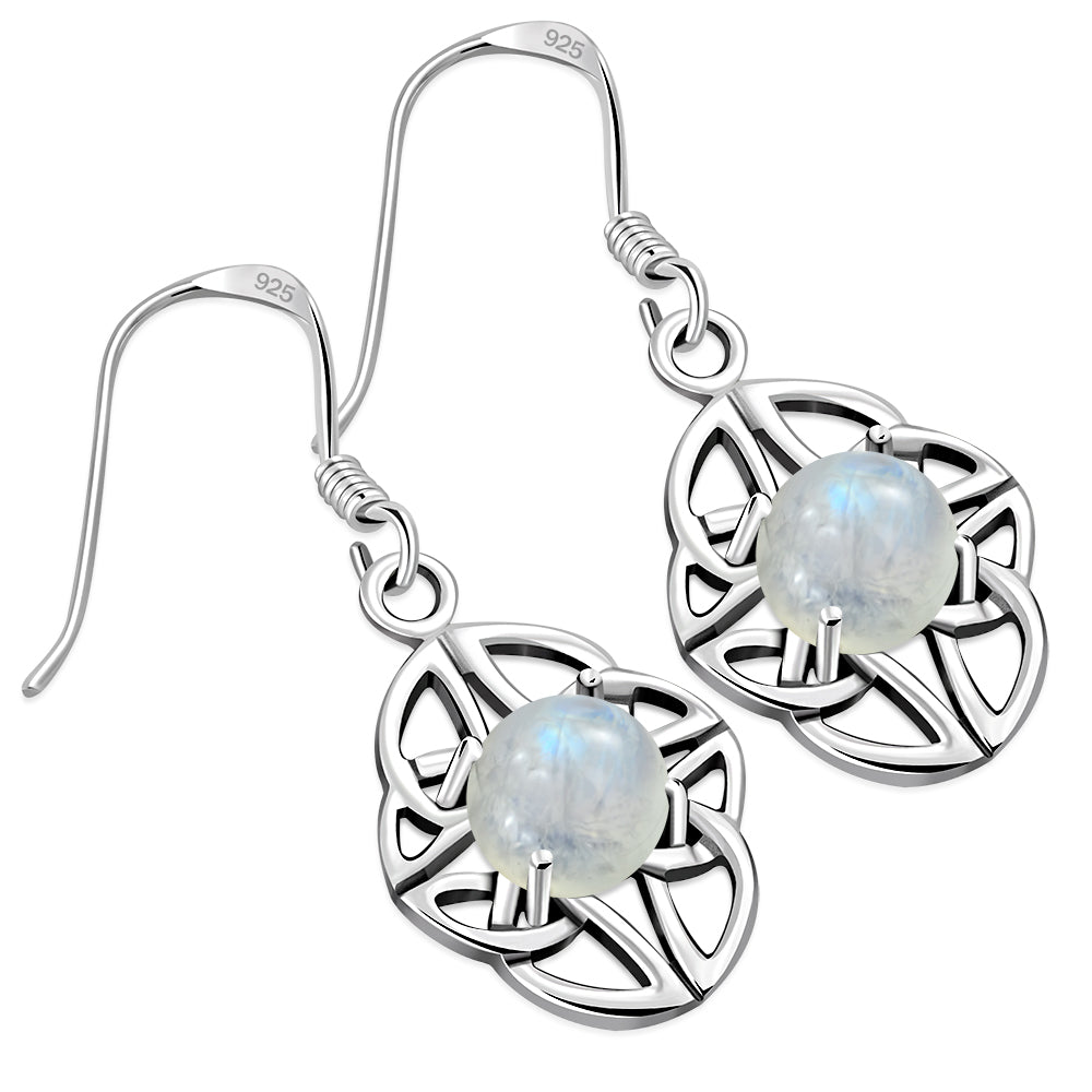 Rainbow Moonstone Celtic Knot Silver Earrings